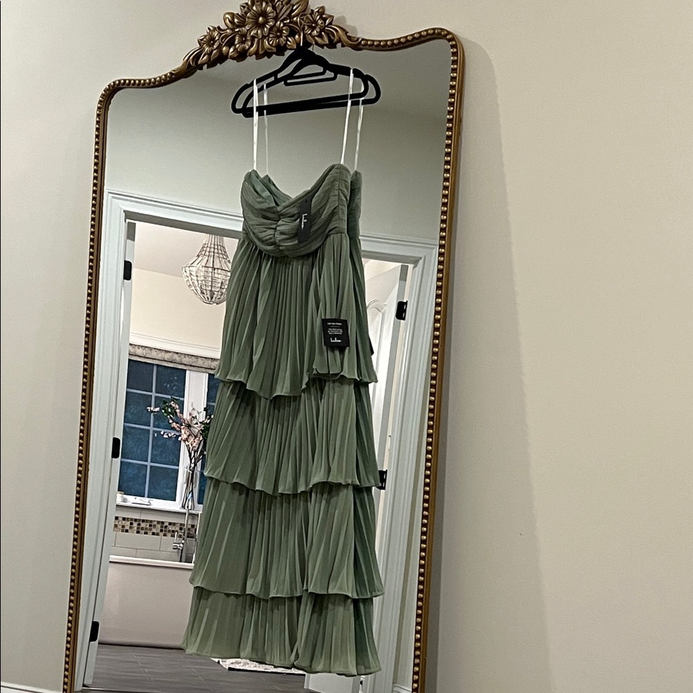 Lulu's Olive Green Tiered Pleated Maxi Dress